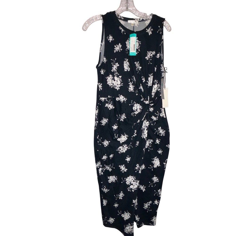 Nine Britton‎ NEW Abigail Fitted Midi Dress Teal Green Floral Twist Front Large